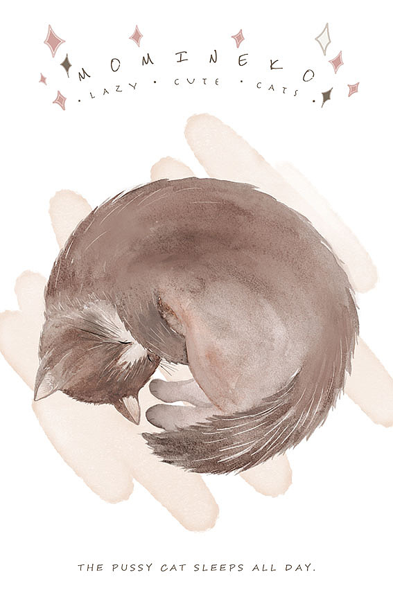 超萌可爱卷卷猫咪 明信片多图水彩