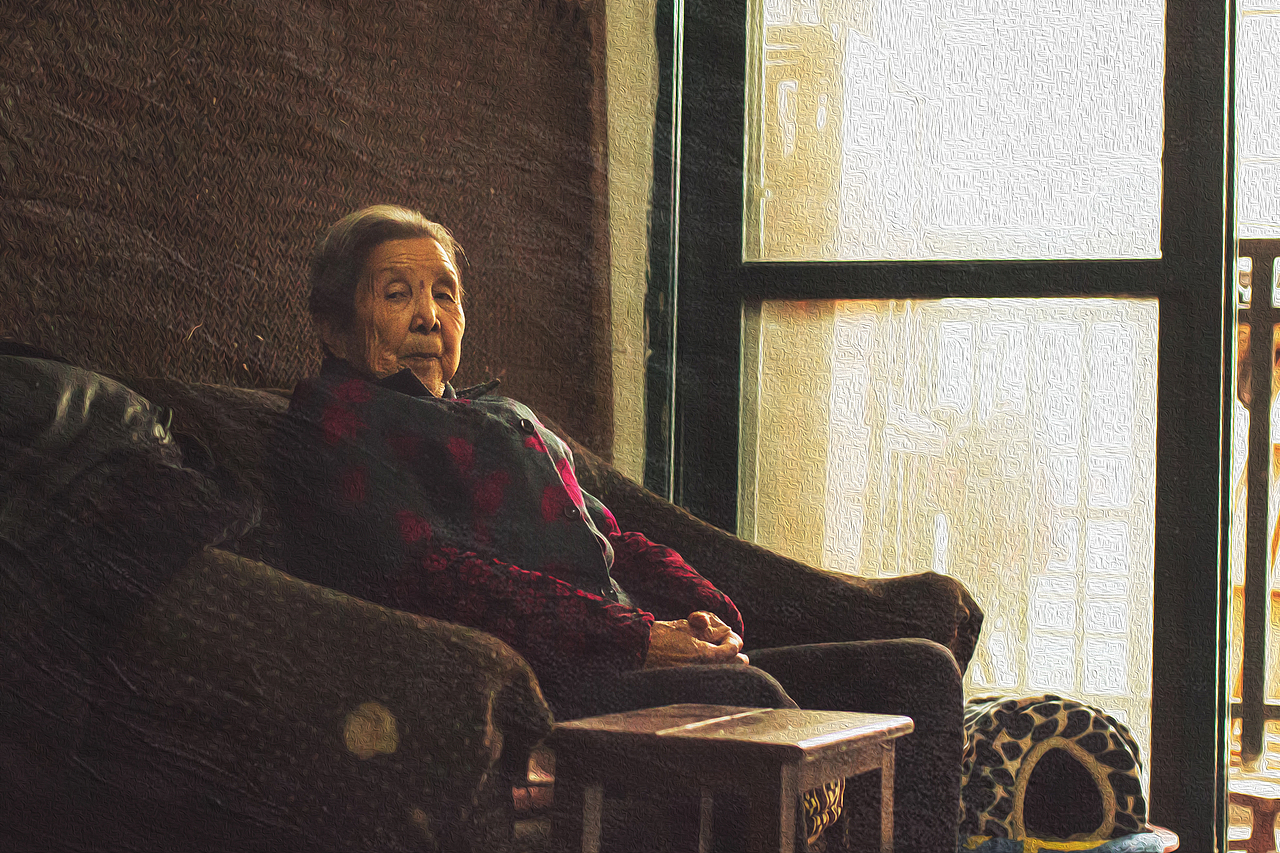 奶奶与她的小花猫