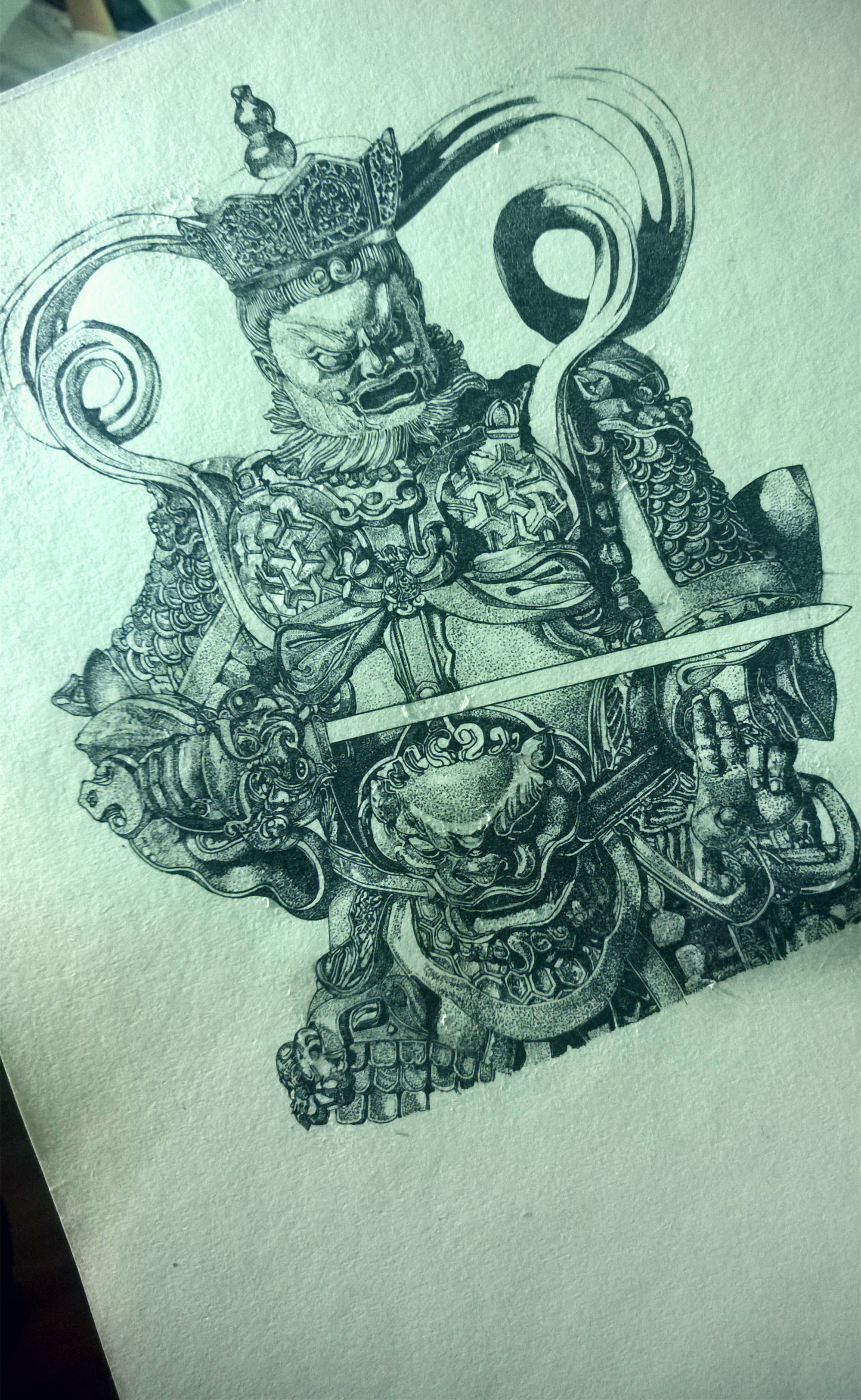 手绘作品南方增长天王佛教四大天王系列之一