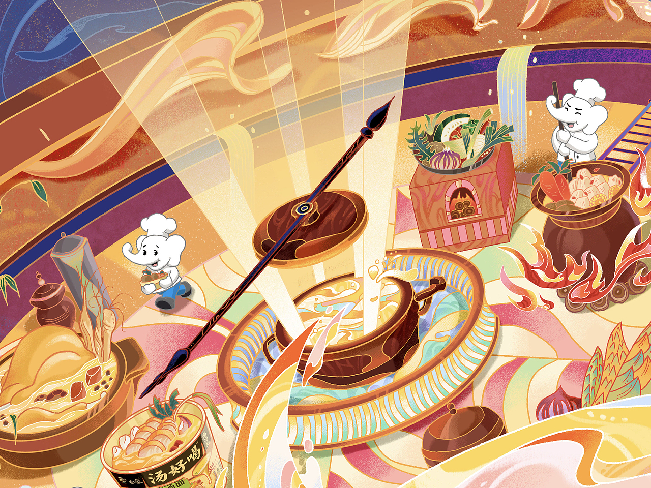 白象汤好喝创意插画 | 一勺时间的汤