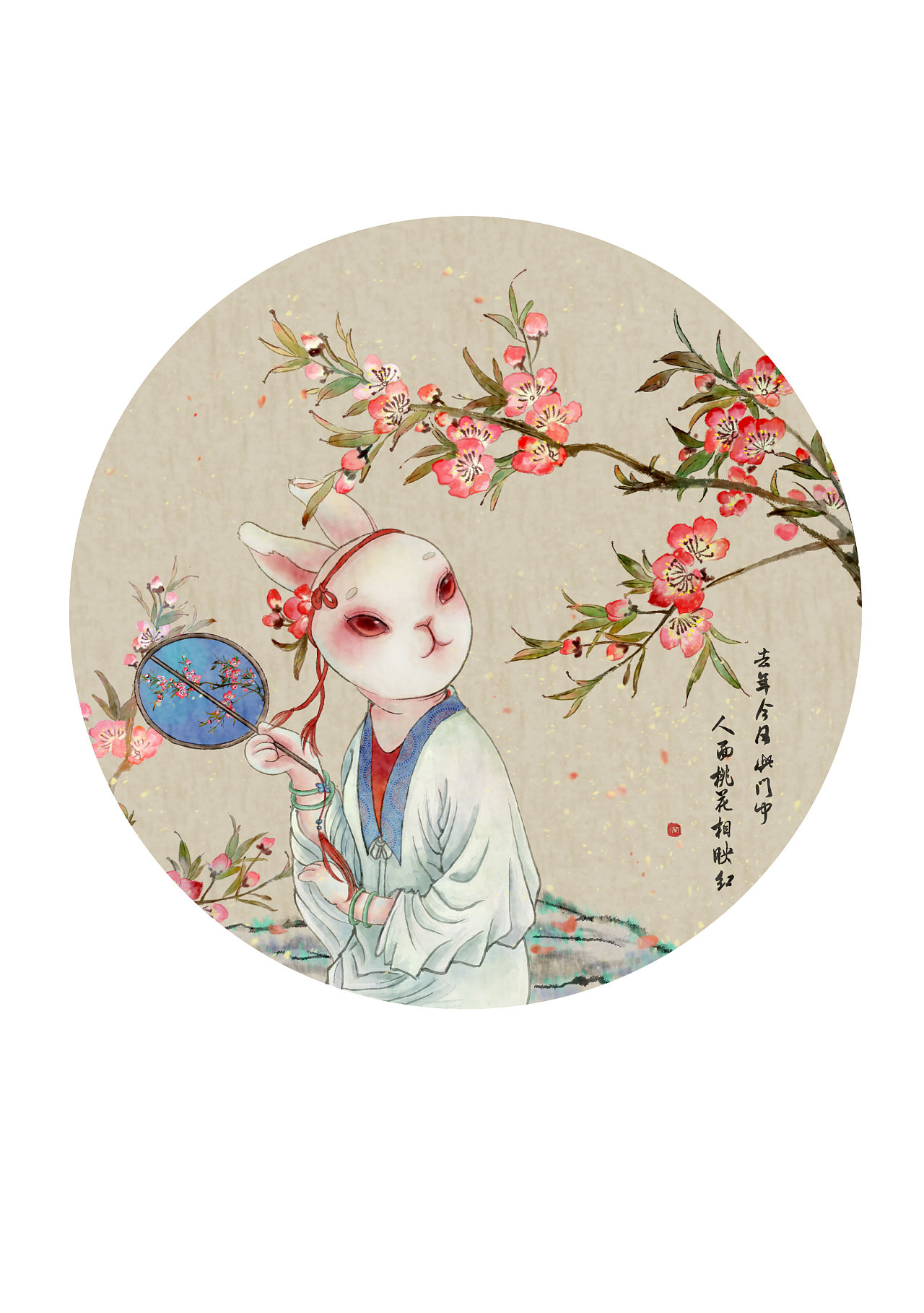 兔面桃花相映红|插画|创作习作|碎穗澜 - 原创作品 - 站酷 (zcool)