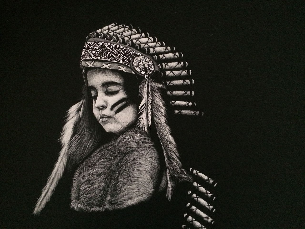 李子哥刮画作品印第安小女孩