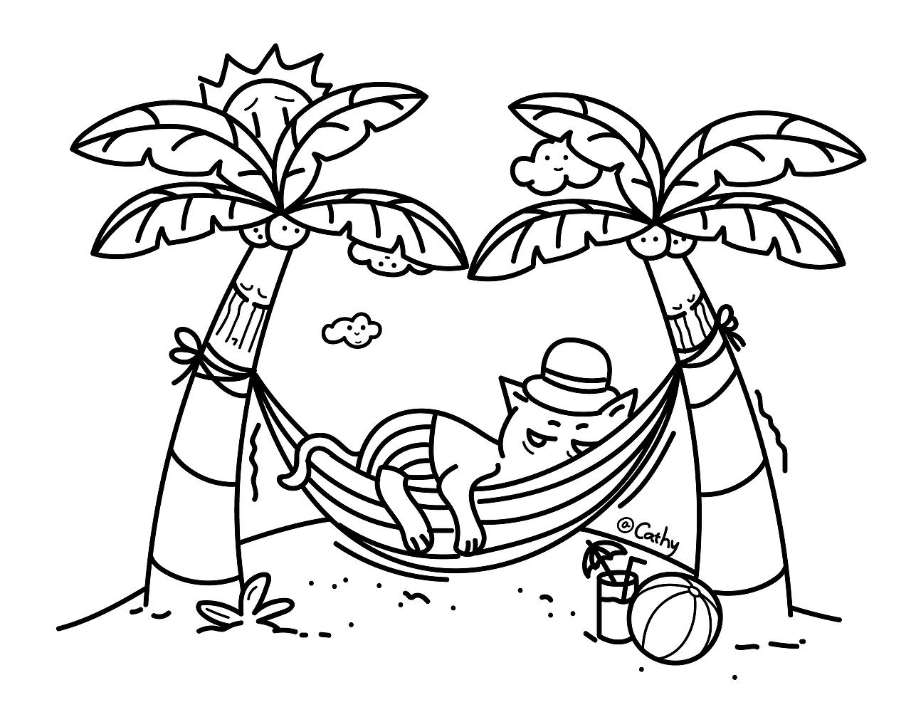 晒日光浴的喵星人|插画|创作习作|cathy7799_原创作品-站酷zcool