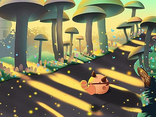 治愈系梦幻插画——回家的路