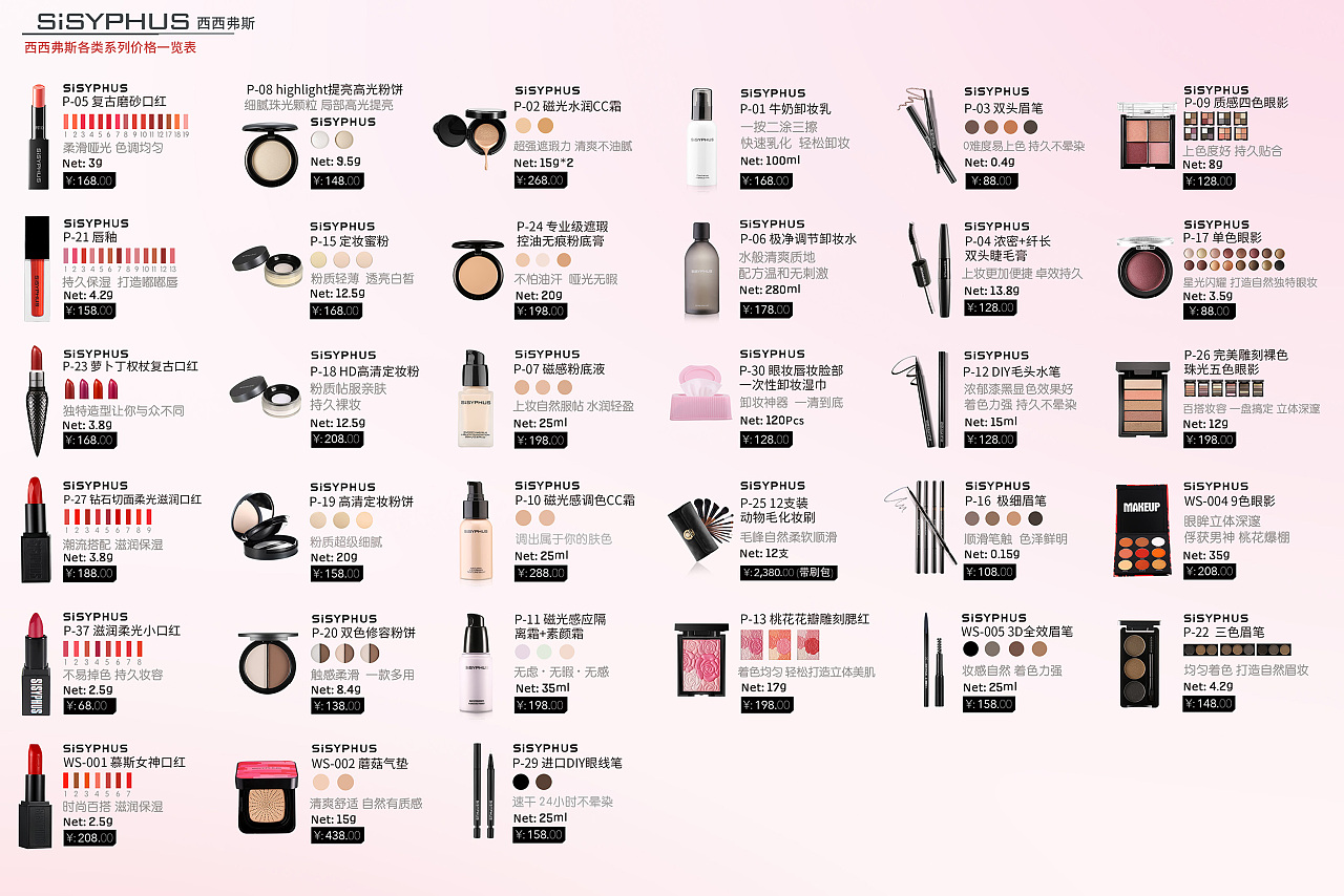 化妆品详情价格表