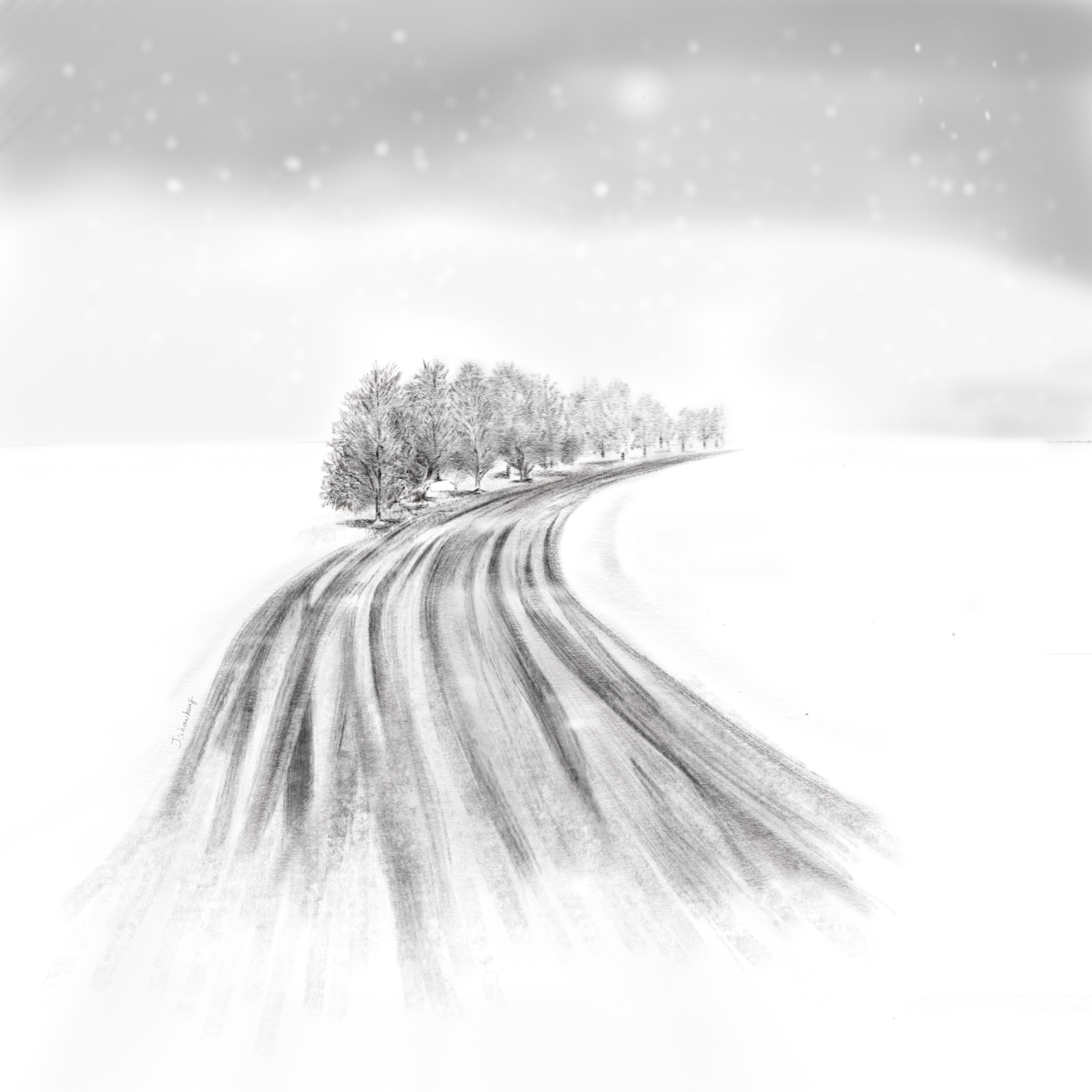 黑白漫画雪景图片
