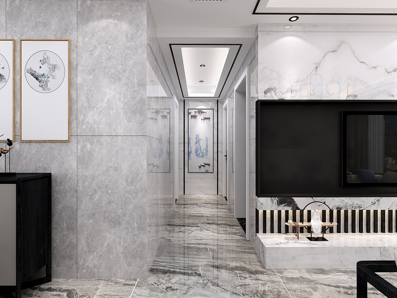 深圳装修:中粮祥云广场新中式风格,这大横厅也太帅了