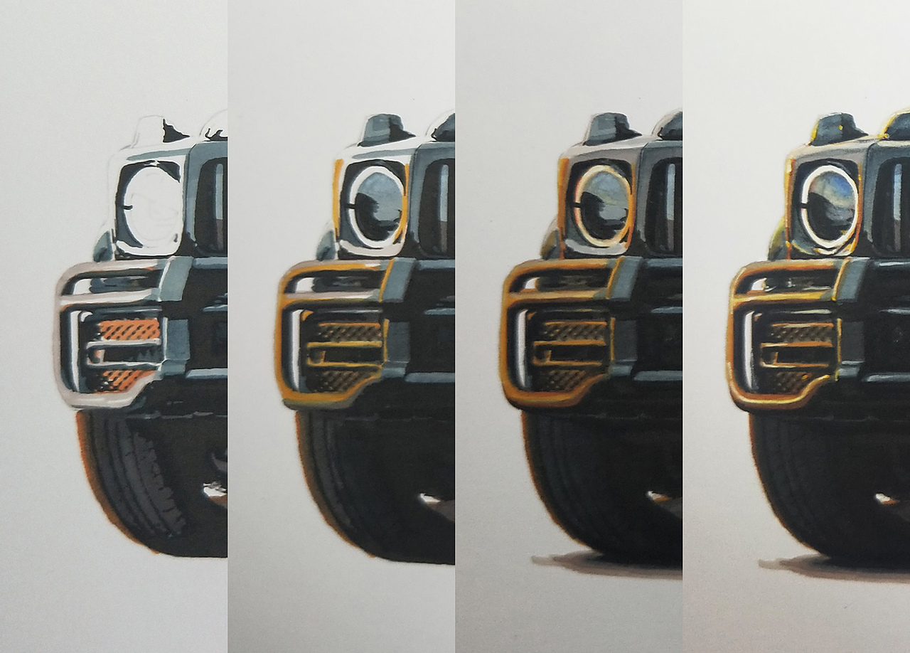 第一次手绘汽车加人物(虚构人物)+梅赛德斯 大G