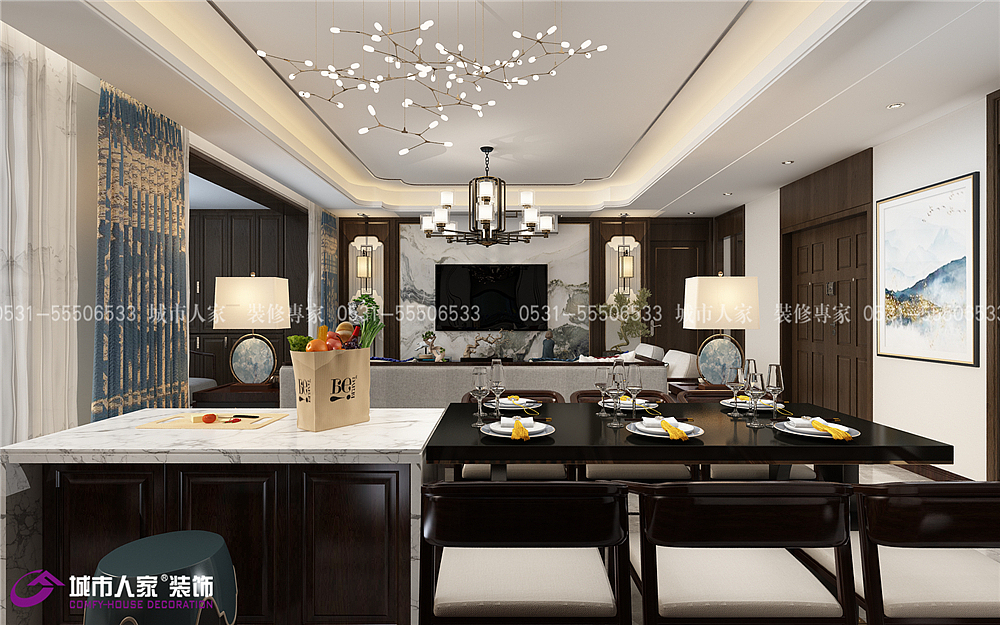 绿地国际城180㎡四居新中式装修效果图（图ZMTU2NzQ4Nzg0） - 家装设计 - 站酷设计师济南城市人家装修原创素材 - 站酷ZCOOL