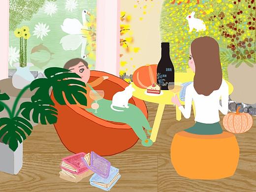 原创插画——窗里窗外的秋天（个人主页-ZNDgwNjc2Mjg=） - 商业插画 - 站酷设计师九月霜落原创素材 - 站酷ZCOOL