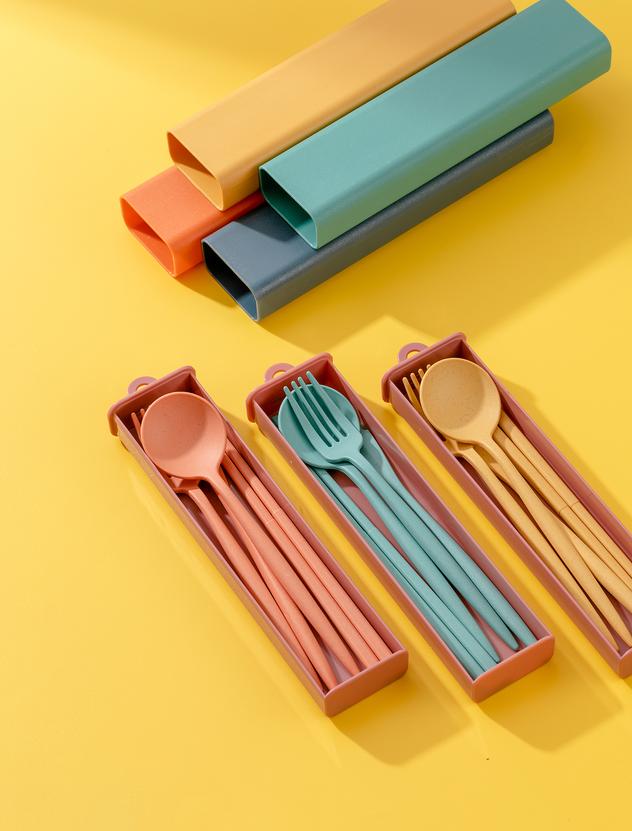 电商产品拍摄 可爱简介糖果色组合便携装餐具筷子勺子