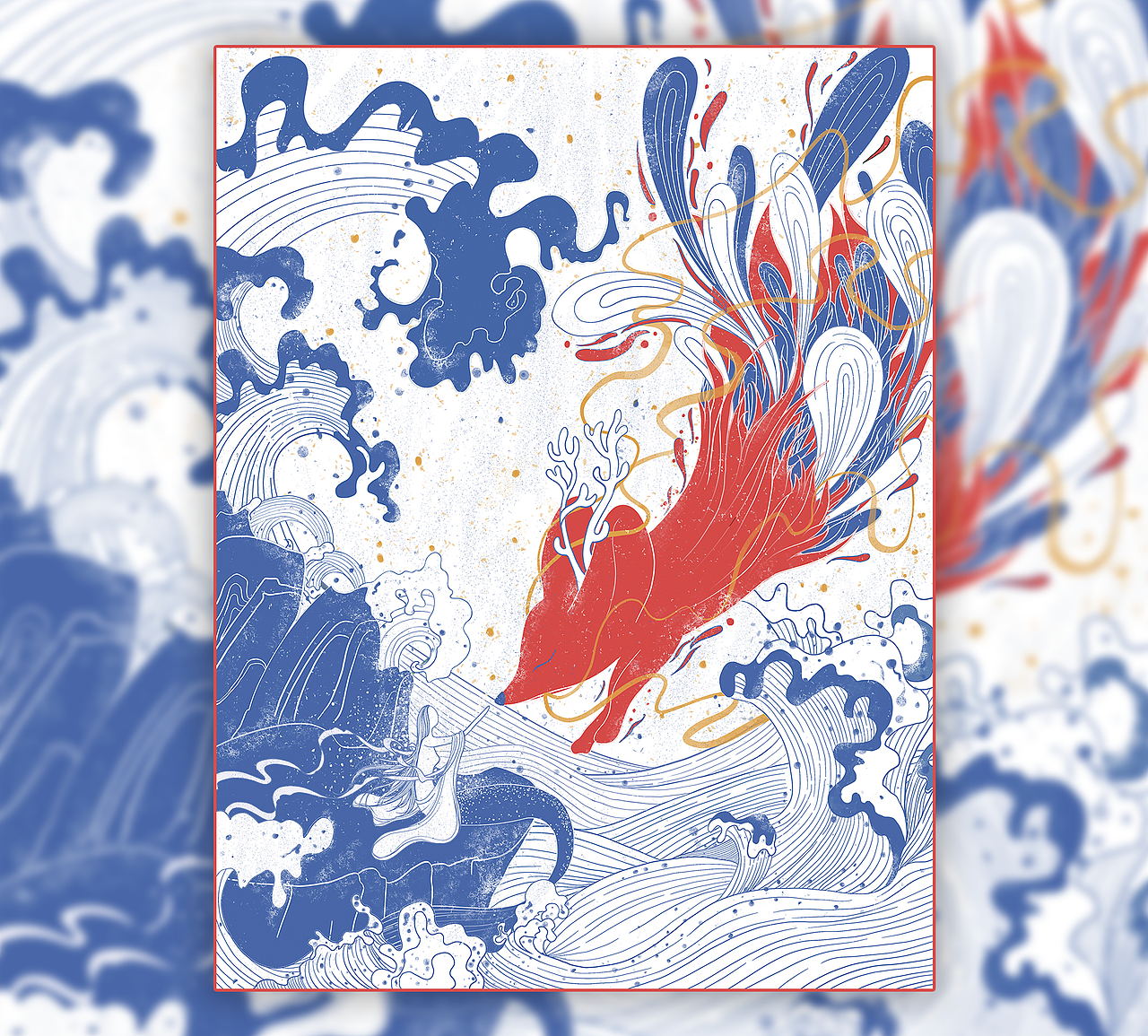 美人鱼和狐狸中国风神话故事插画（图ZMjA2NDgzMzQ4） - 商业插画 - 站酷设计师豌豆仔原创素材 - 站酷ZCOOL
