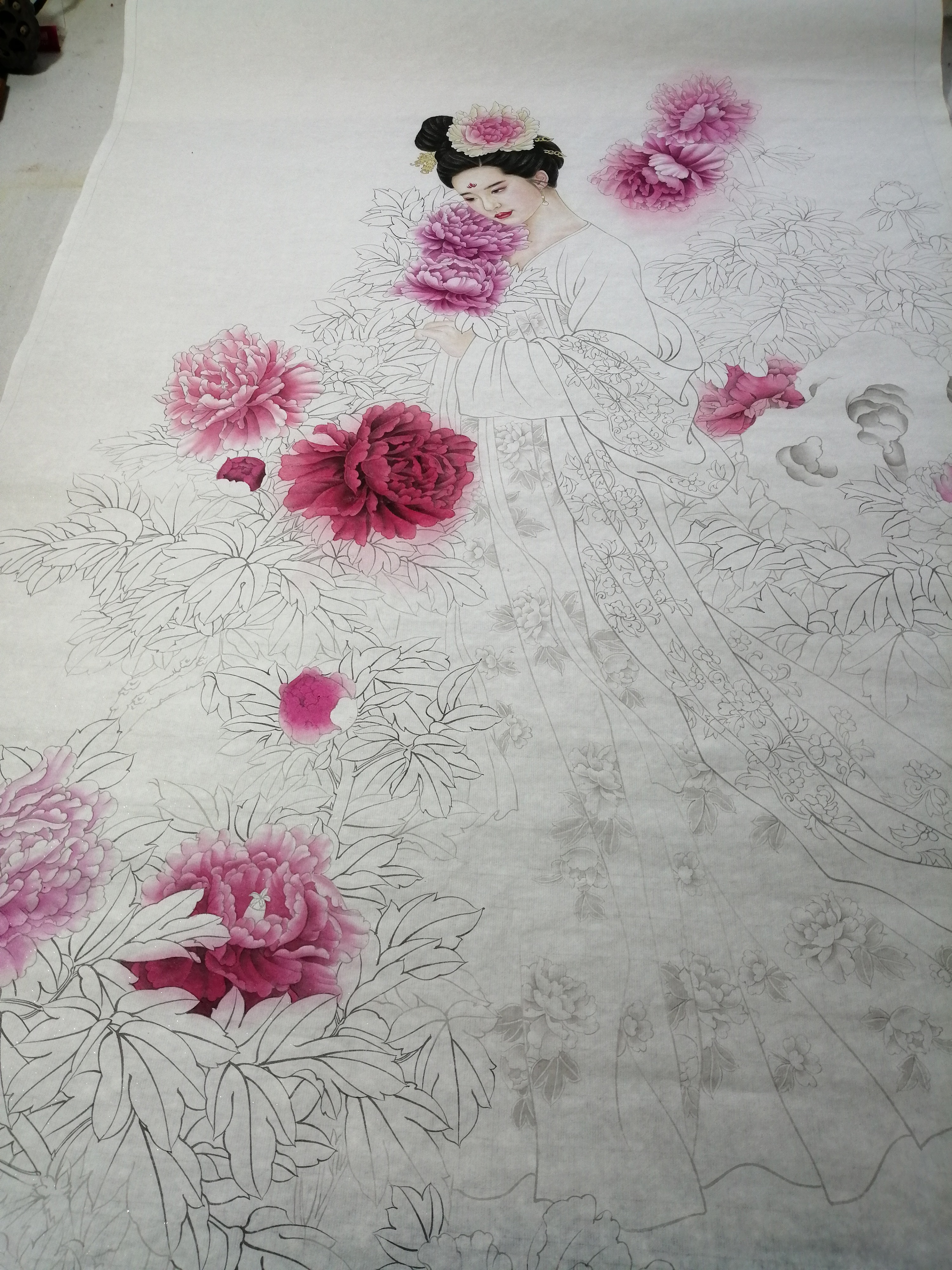 工笔画《牡丹仙子》原图刘亦菲,作者 李春英