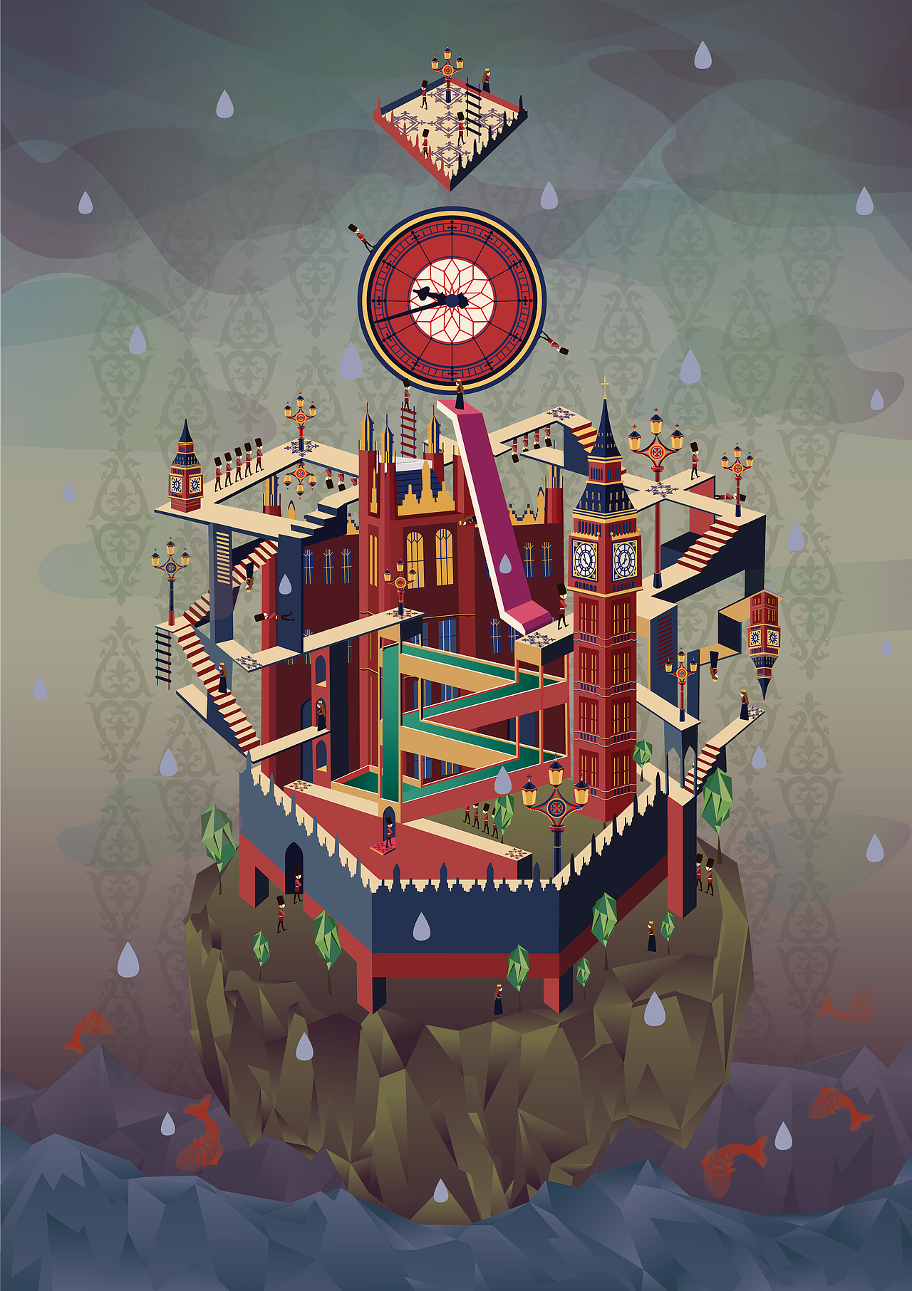 此插图是用英国的王冠外形配合英国元素设计而成