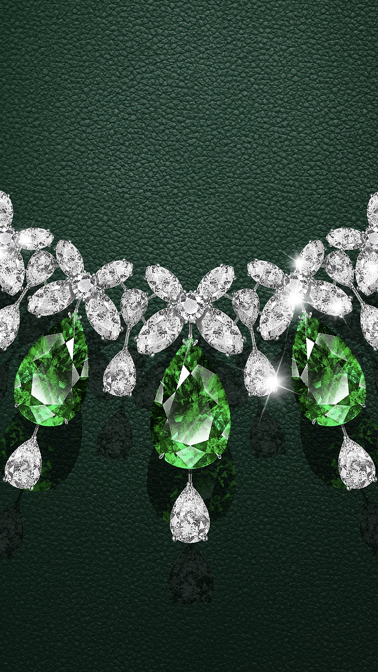 iPad珠宝手绘祖母绿钻石大颈链