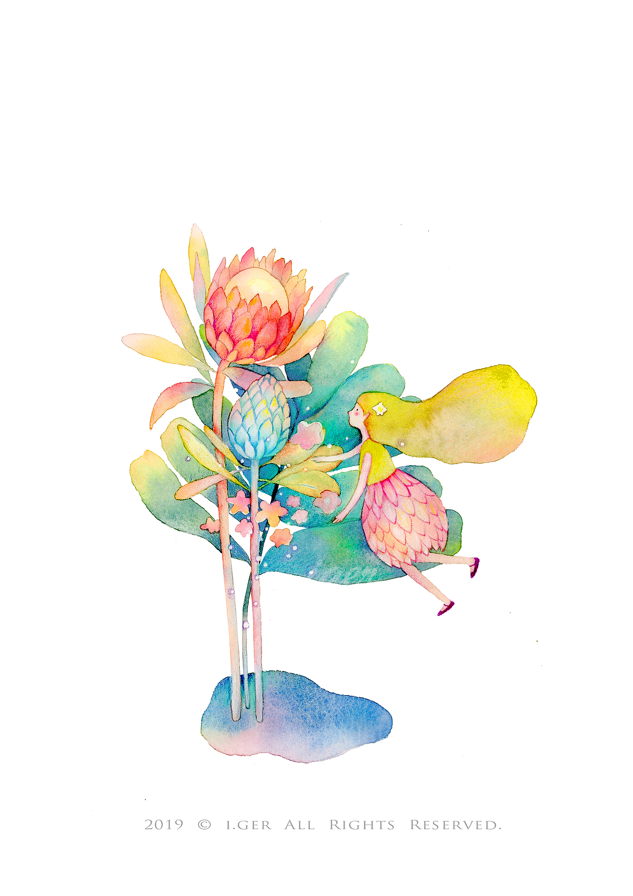 一组水彩治愈森系插画