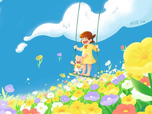 花池上的秋千