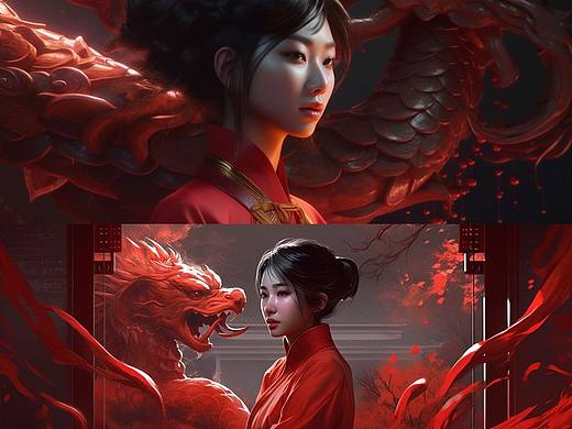 midjourney女孩与龙-国风欣赏！