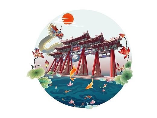 济南插画趵突泉/大明湖/泉城广场/济南插画师/手绘济南
