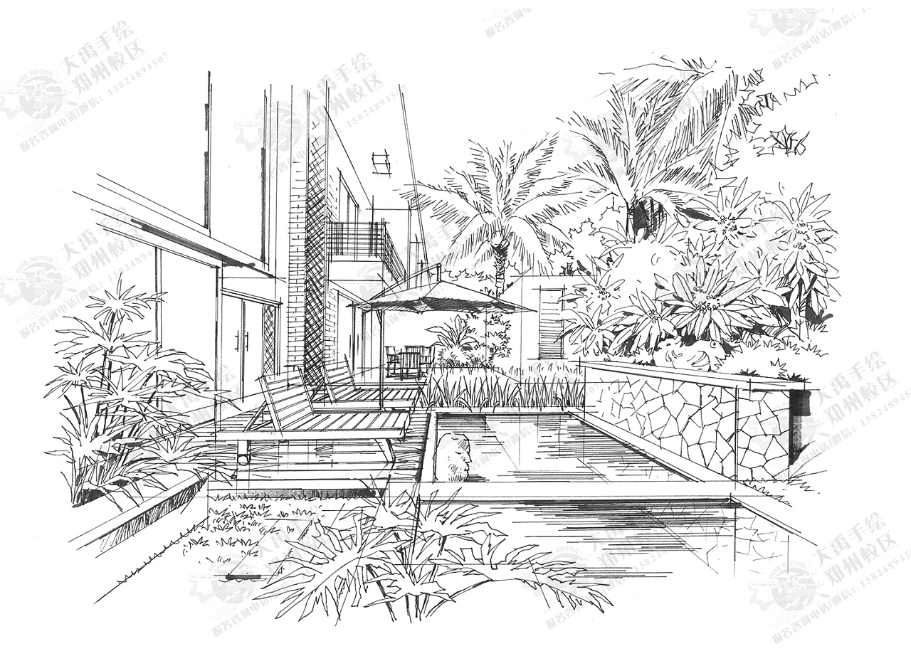 庭院景观设计马克笔手绘表现|空间|景观设计|南昌亚当设计手绘 - 原创作品 - 站酷 (ZCOOL)