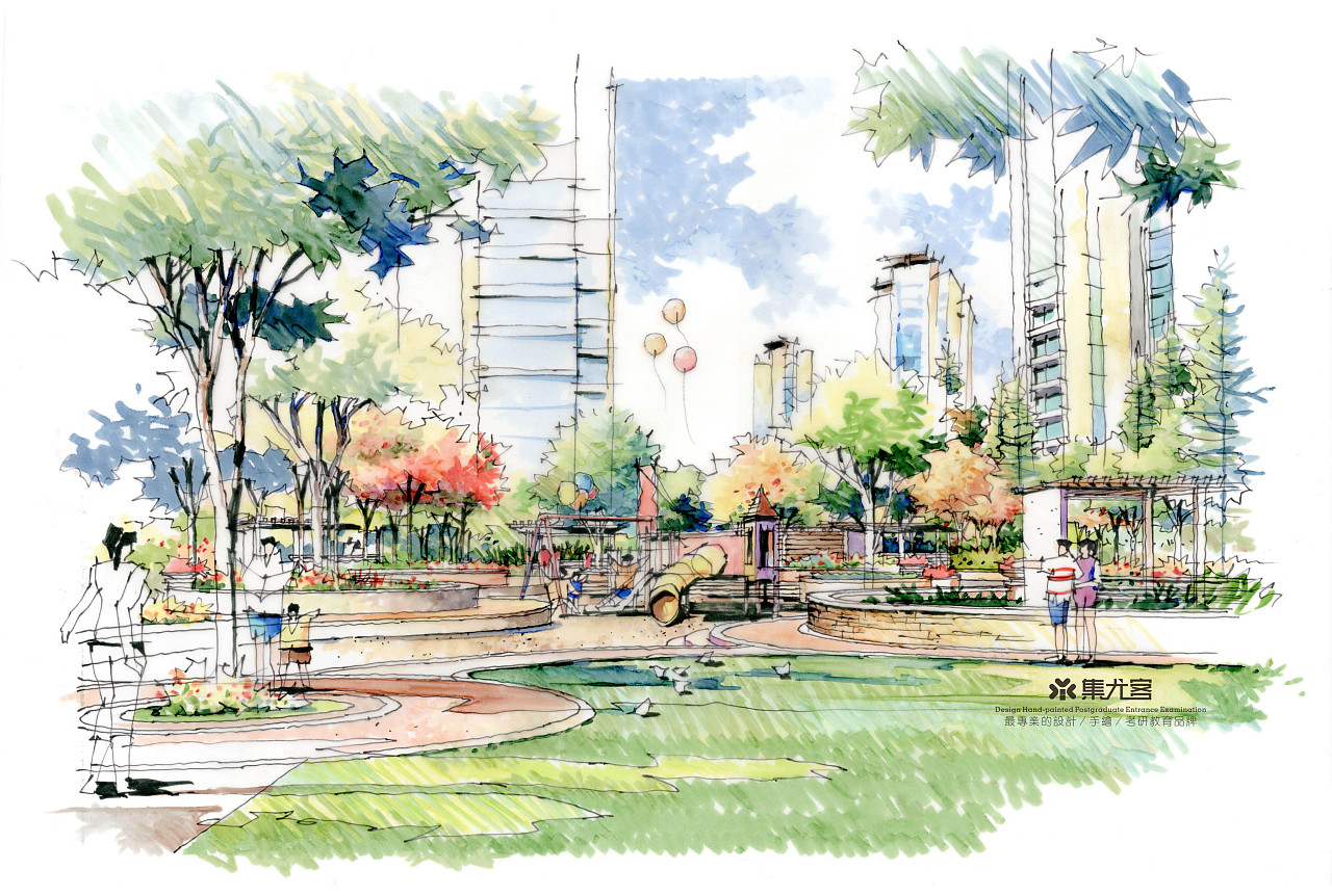 【集尤客手绘作品分享】马晓晨老师|景观空间手绘草图