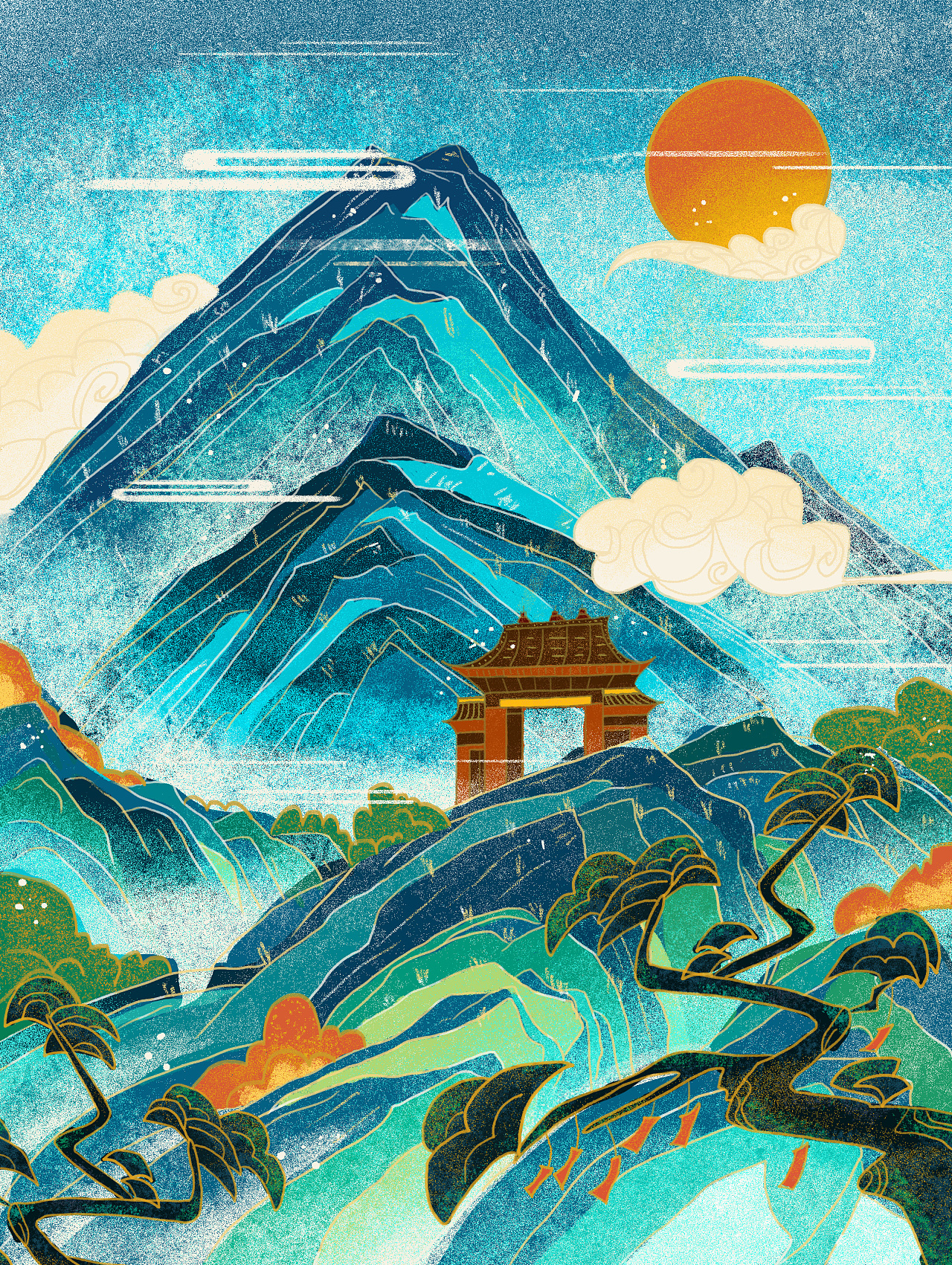 国潮插画《灵山》