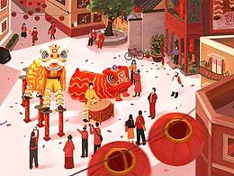扁平插画|春节氛围插画