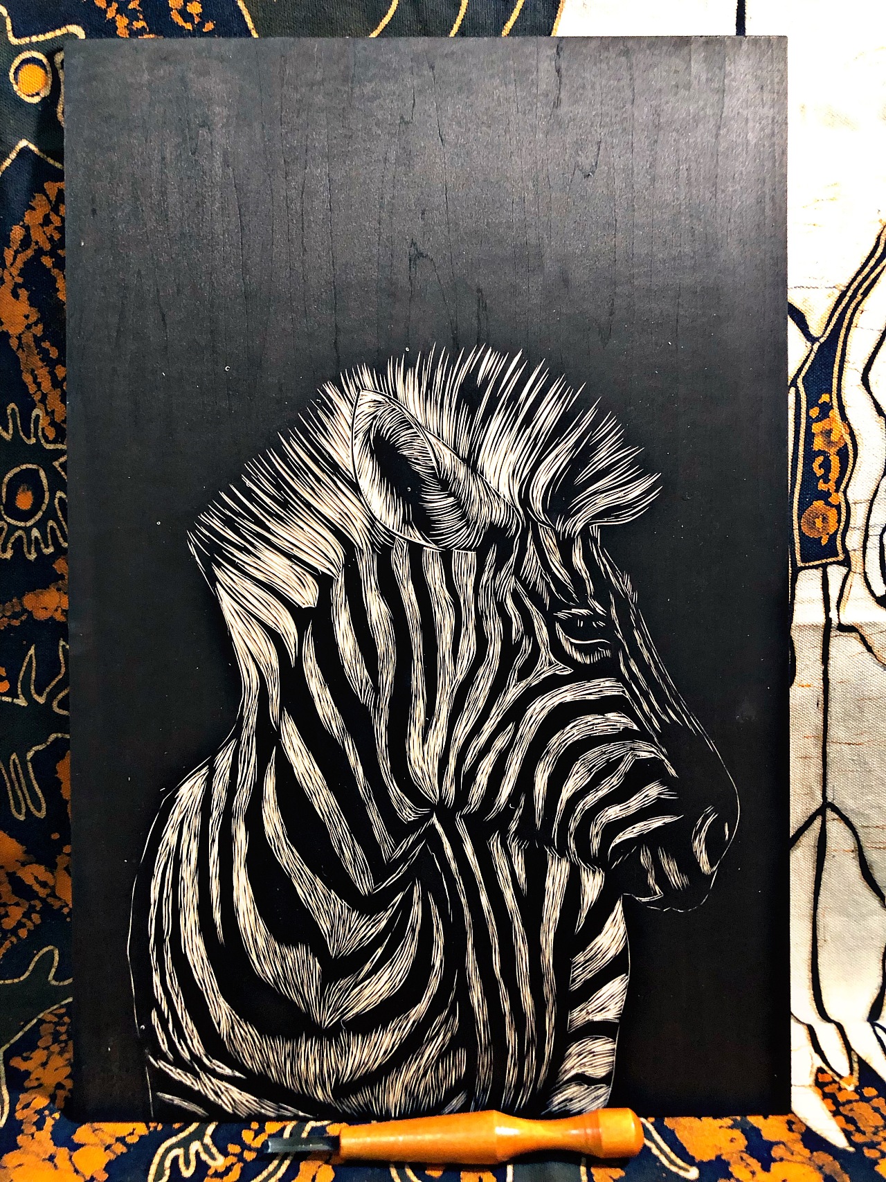 手工雕刻《斑马》黑白木刻版画|纯艺术|绘画|wuhaiting - 原创作品