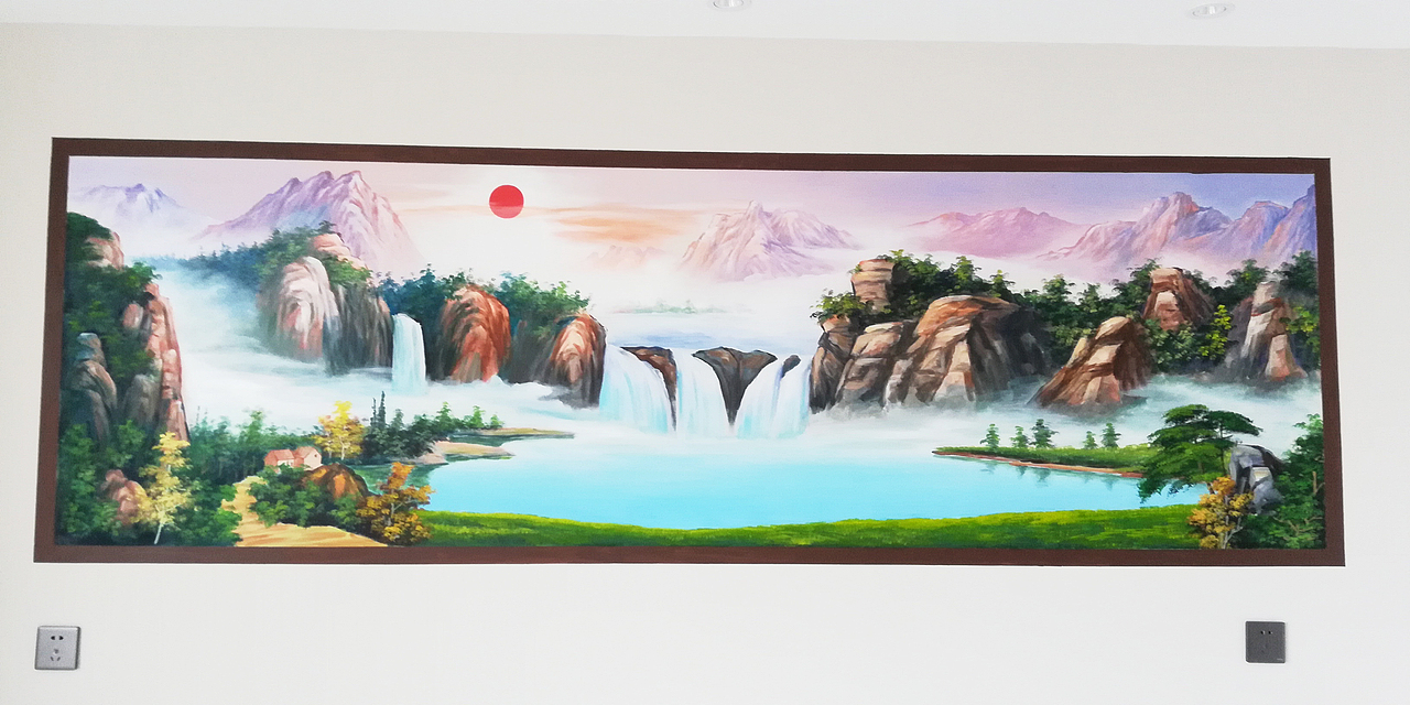 国画山水风水墙绘城市风光迎客松家装装饰画风景油画