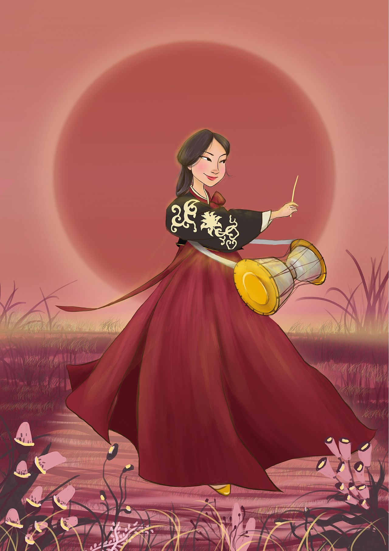 朝鲜族少女插画四则