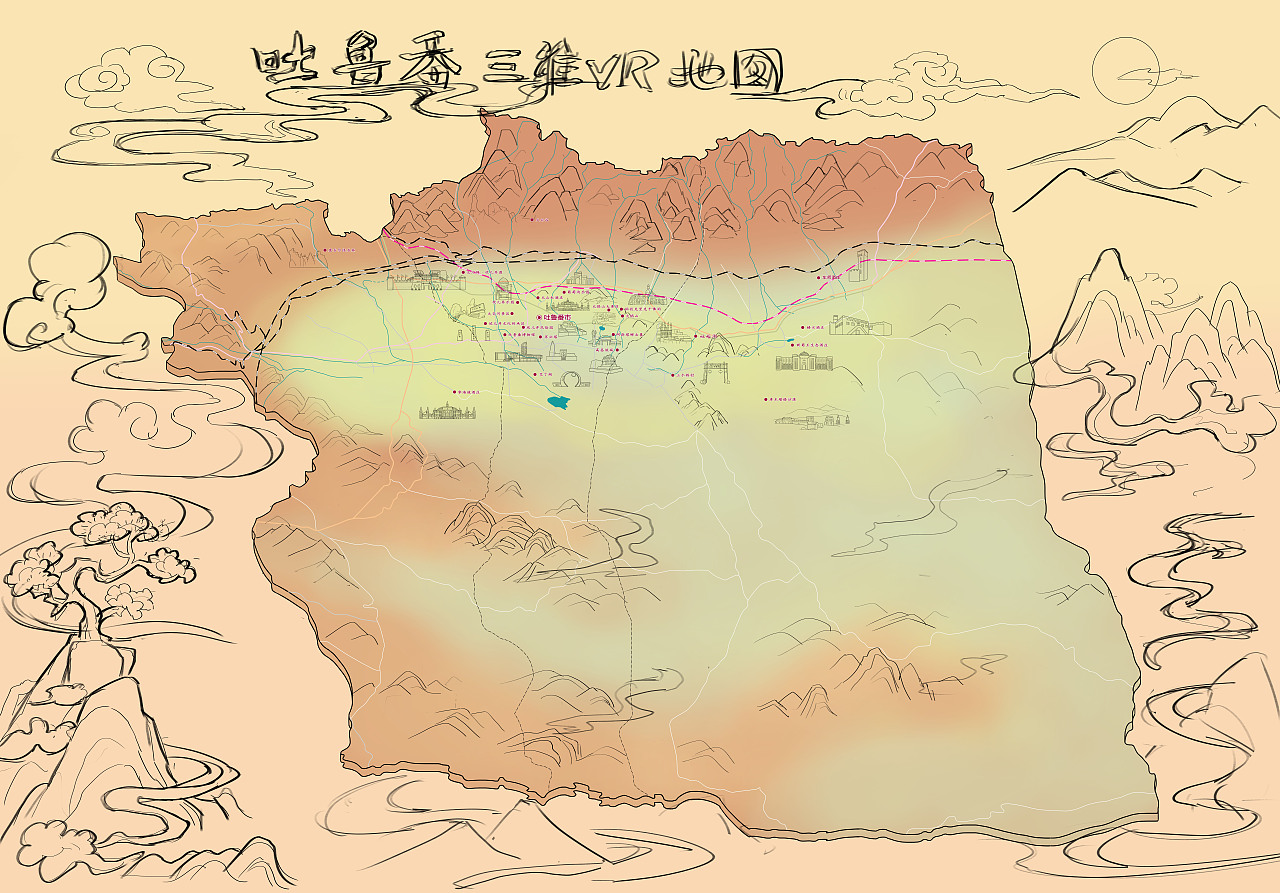 新疆吐鲁番｜手绘地图（图ZMzcyMTgwNzAw） - 商业插画 - 站酷设计师手绘地图原创素材 - 站酷ZCOOL