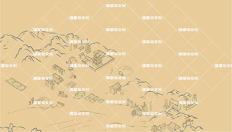 各类型旅游手绘地图仙女湖，须弥湖，平顶山，喵星岛