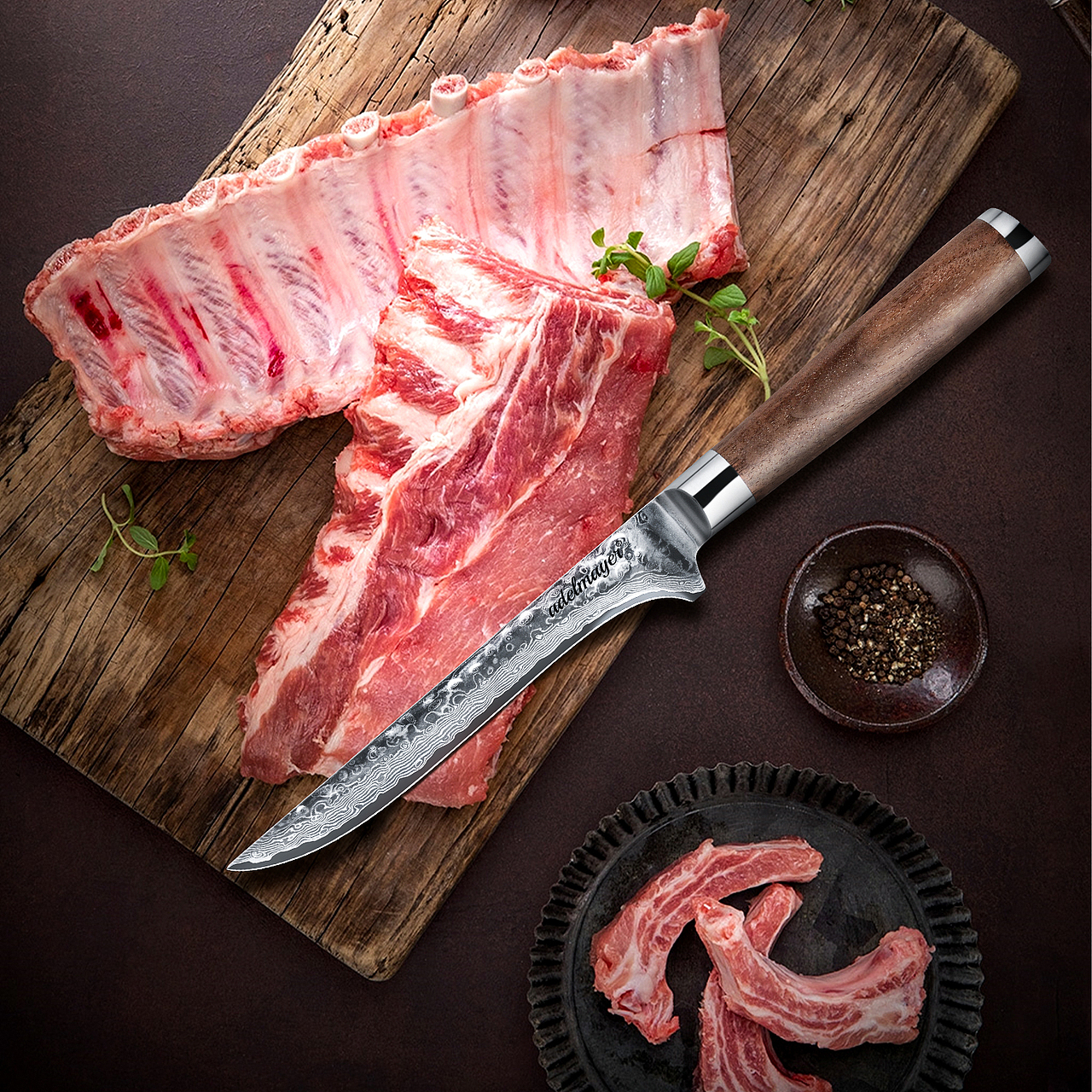 厨刀系列-大马士革-胡桃木手柄（图ZMjU3Njg0NTMy） - 电商 - 站酷设计师Ken_一迅原创素材 - 站酷ZCOOL