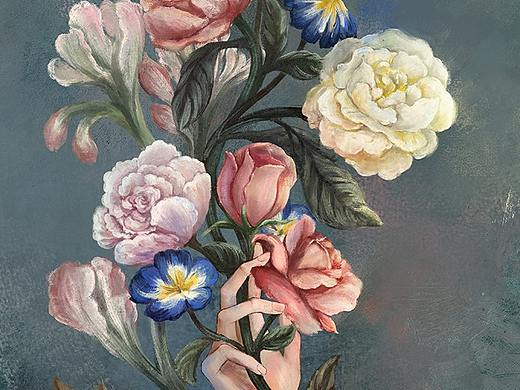 板绘油画风格复古插画-手中花