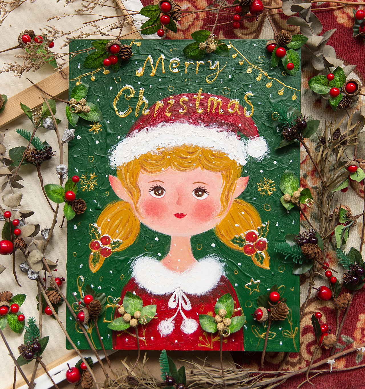 泽衫原创插画丨圣诞节快乐 小女孩插画 创意 丙烯画