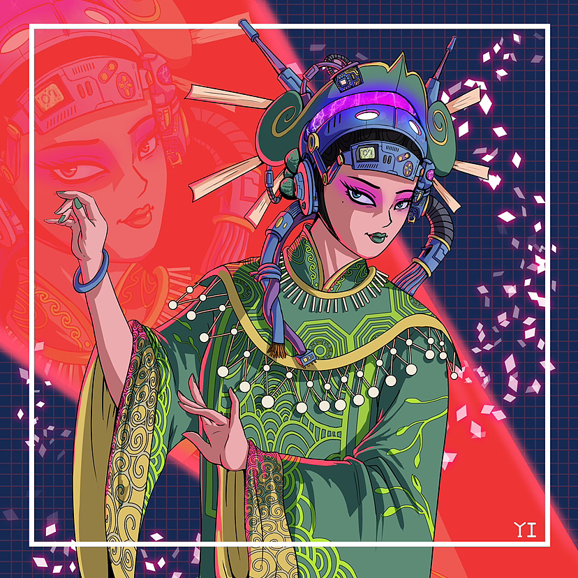 插画-赛博朋克国潮京剧花旦插画（图ZMzI1MDE1MTU2） - 艺术插画 - 站酷设计师YI翼原创素材 - 站酷ZCOOL