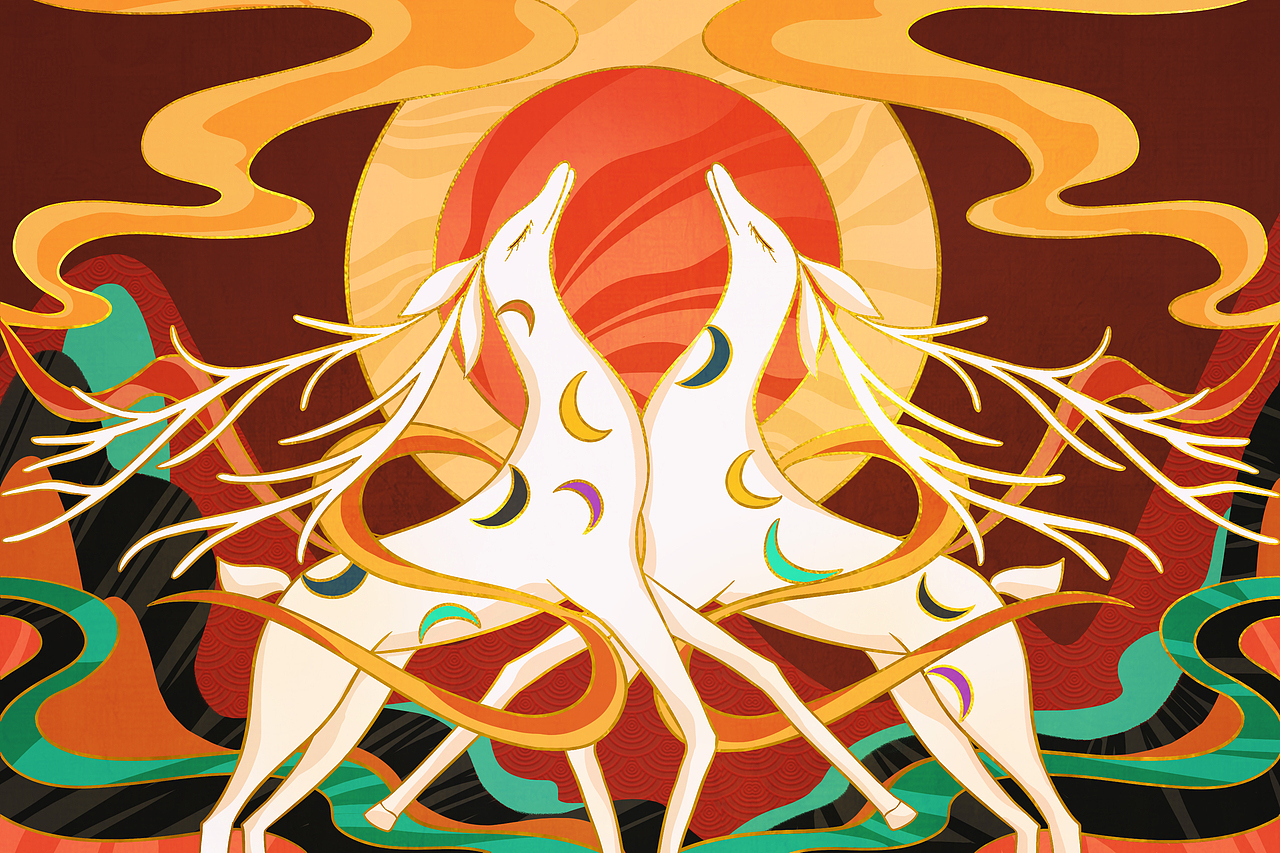 国风九色鹿插画小合集