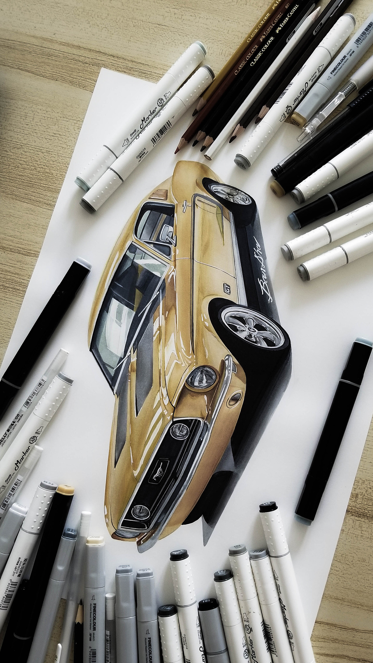 马克笔手绘 1968 ford mustang gt
