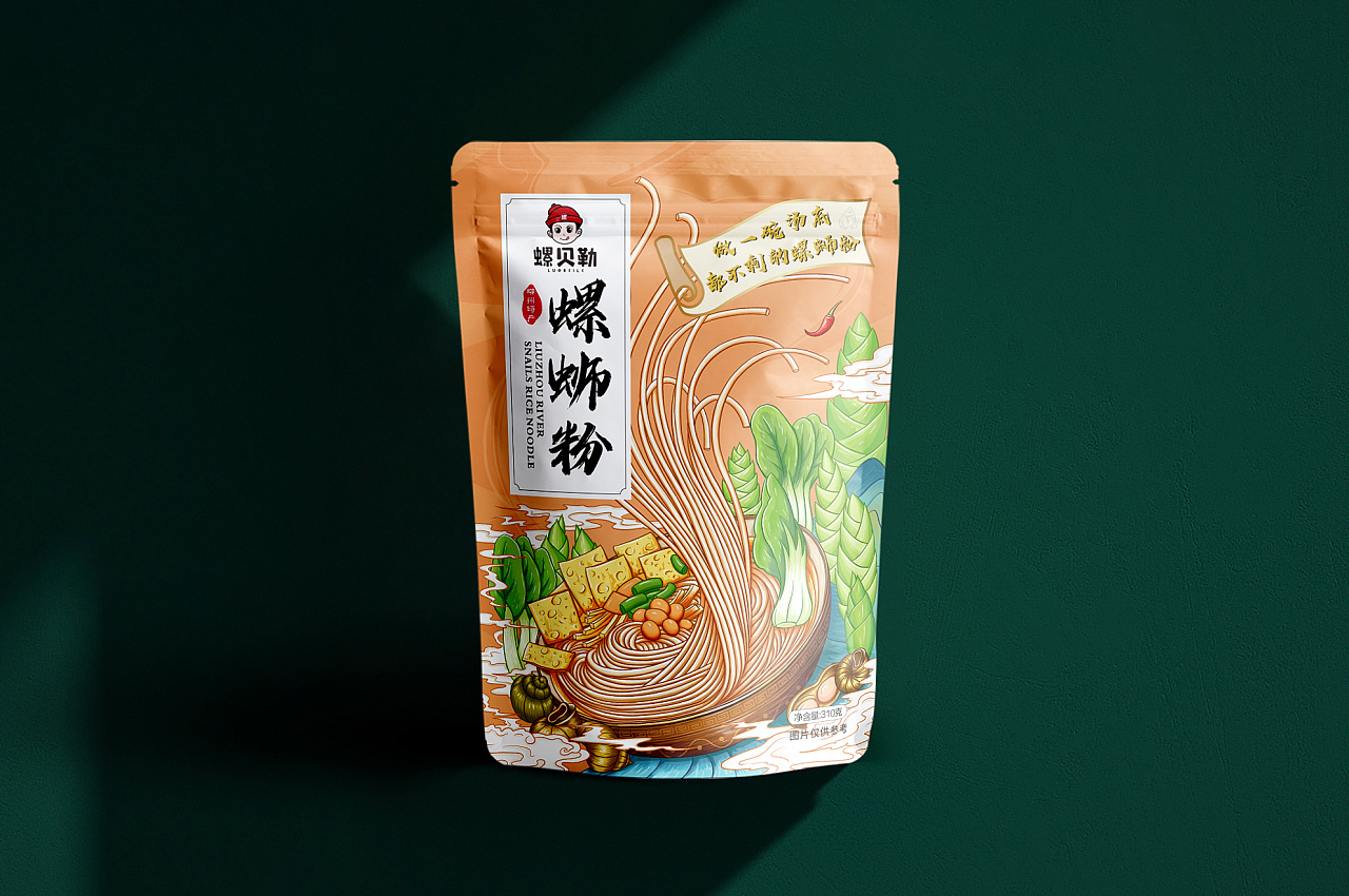 柳州螺蛳粉国潮手绘插画包装袋设计|平面|包装|方维创意 - 原创作品