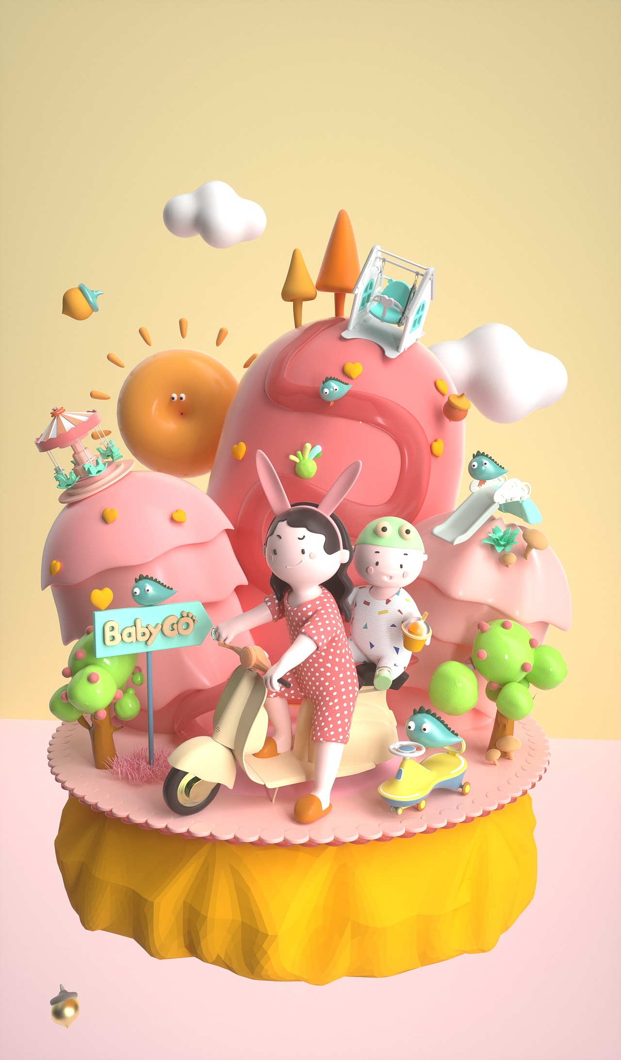 亲子节电商活动母子ip形象小场景