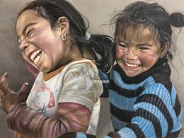 彩铅作品《嬉戏》