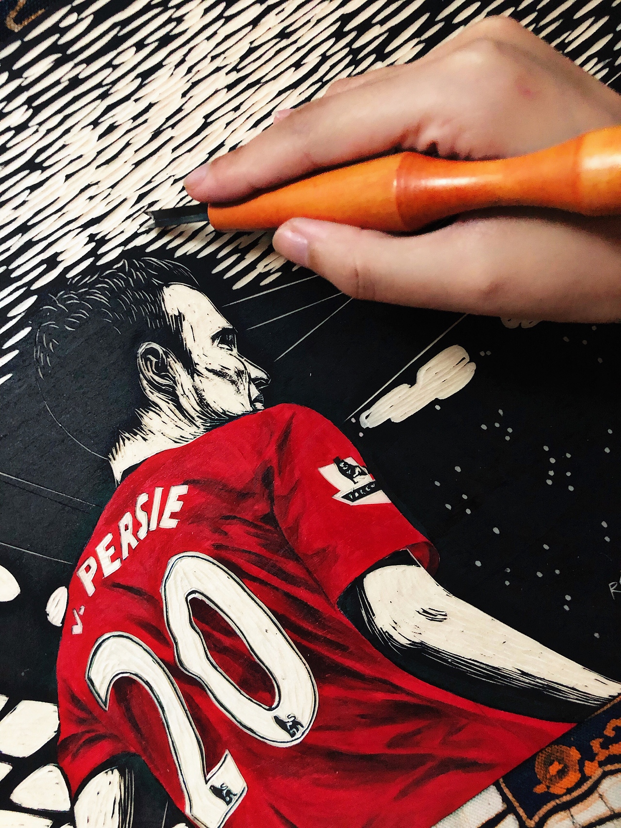 手工雕刻足球明星罗宾范佩西