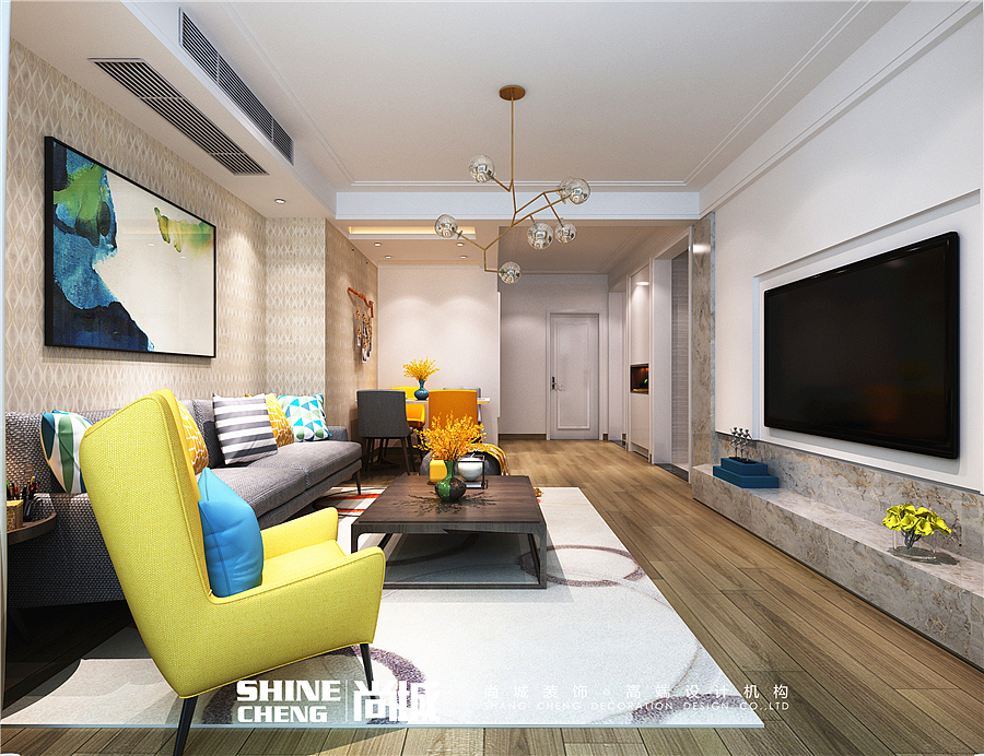 泰安贵和天外上璟100平户型现代简约风格装修效果图