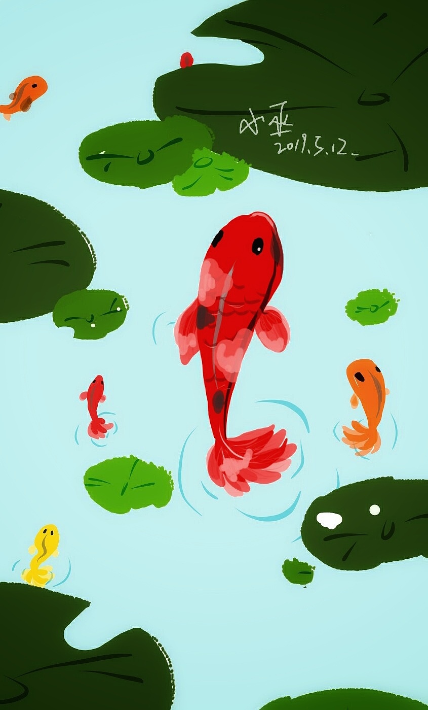 池塘里的鱼卡通图片
