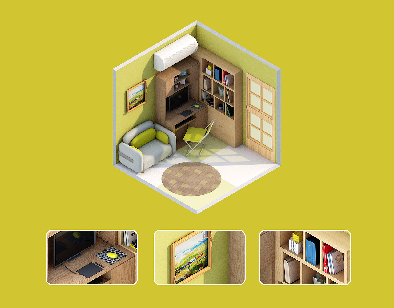 C4D小房間（圖ZMTgwNTE1OTU2） - 場(chǎng)景 - 站酷設(shè)計(jì)師IMCTT原創(chuàng)素材 - 站酷ZCOOL