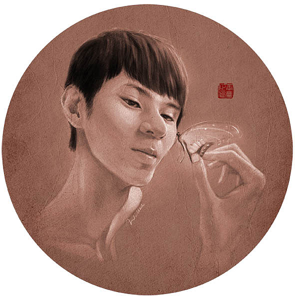 我的这幅自画像，主要表现自己的温和性格。
