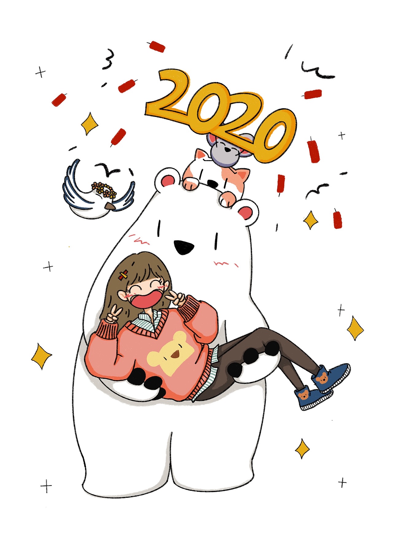 新年/插畫/手繪/原創(chuàng)/節(jié)日（圖ZMTg5NTQ4MDky） - 藝術(shù)插畫 - 站酷設(shè)計(jì)師木槿兮兮原創(chuàng)素材 - 站酷ZCOOL