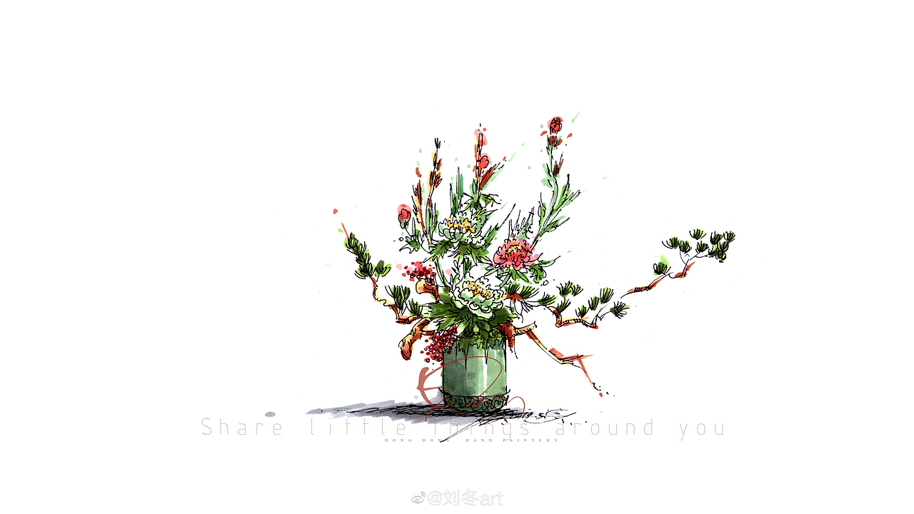 中式花艺（图ZMTYwNTMyNzI0） - 绘画 - 站酷设计师咚咚婚礼手绘原创素材 - 站酷ZCOOL