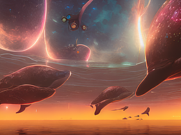 #站酷梦笔#太空翱翔，碰到了一群可爱的鲸鱼