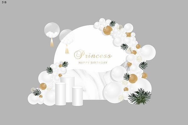 蓝白金主题气球派对设计方案